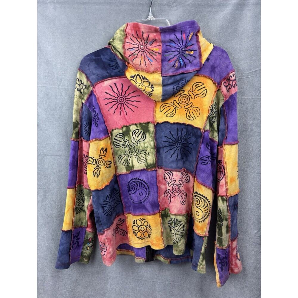 Rising International Patchwork Hoodie Jacket Womens Size L Hippie Boho Tie Dye - Picture 2 of 13